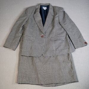 Pendleton Wool Houndstooth Tweed 2 Piece Blazer/Skirt Suit Set Women's Sz 16 VTG
